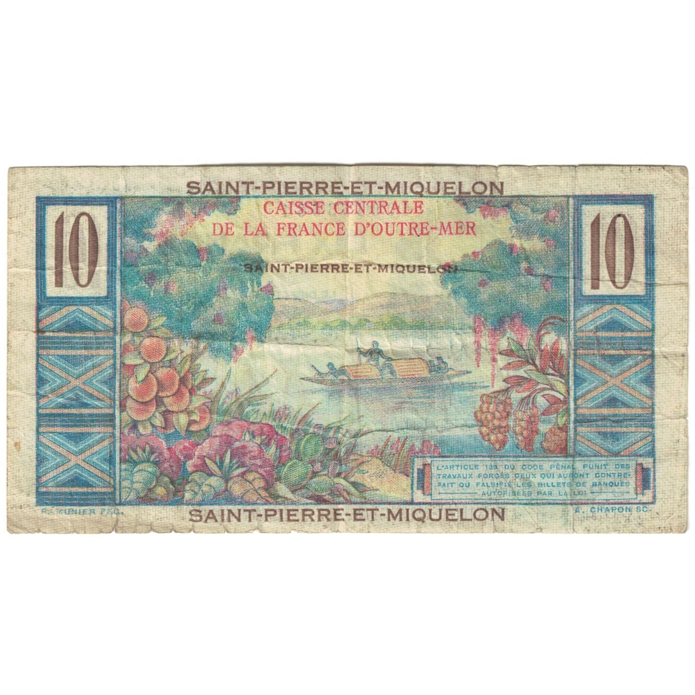 Banknote, Saint Pierre and Miquelon, 10 Francs, 1950, KM:23, VG(8-10)