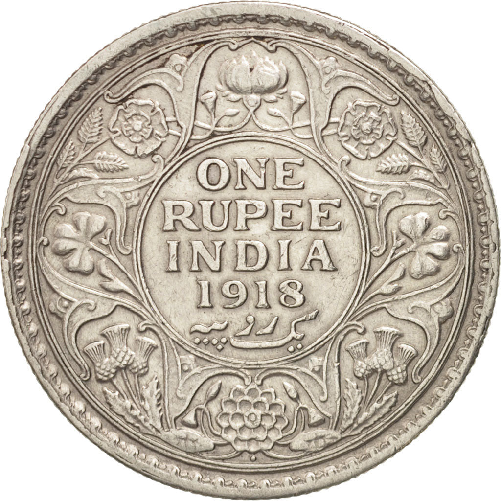 INDIA-BRITISH, George V, Rupee, 1918, Mumbai, EF(40-45), Silver, KM:524