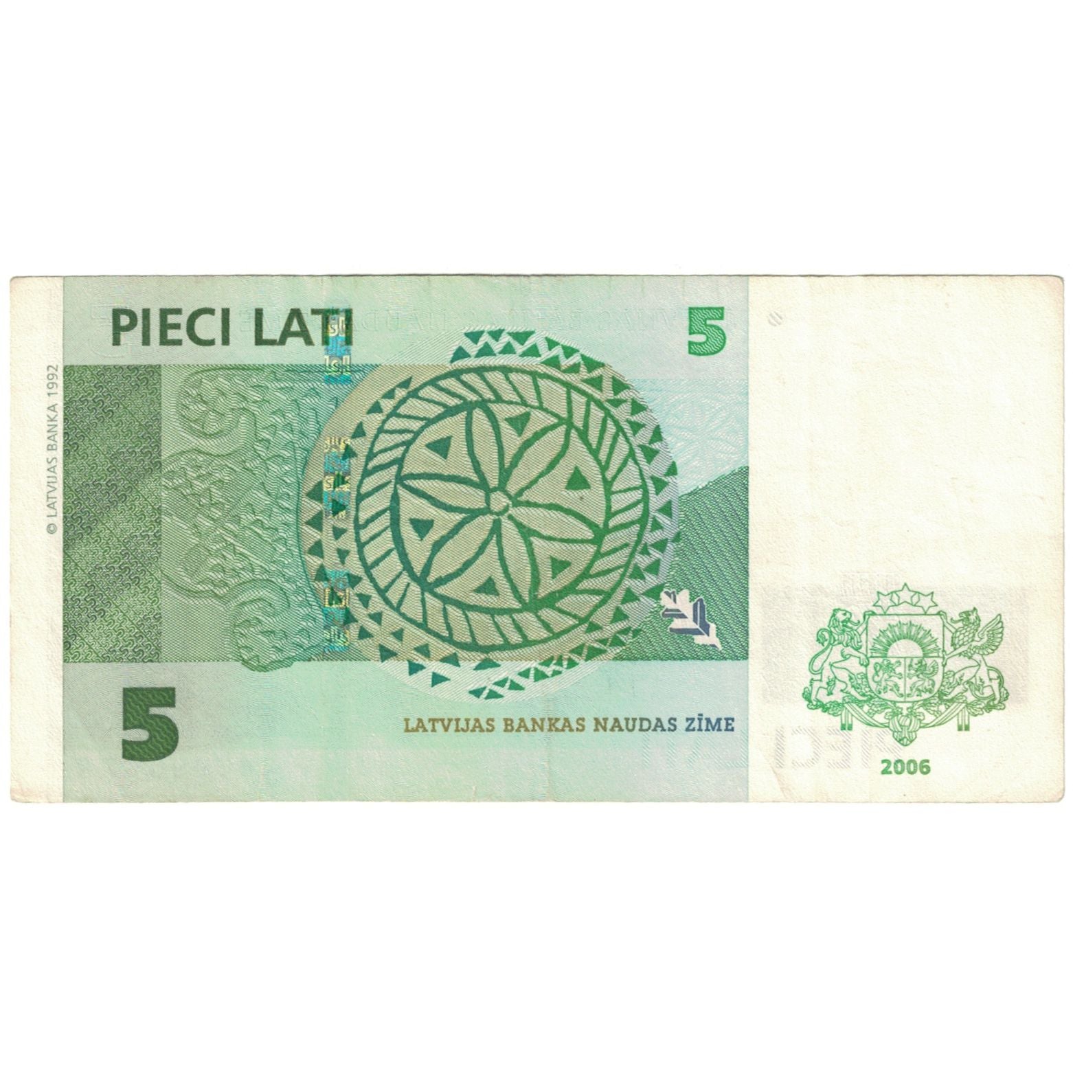 Banknote, Latvia, 5 Lati, 2006, KM:53a, VF(30-35)