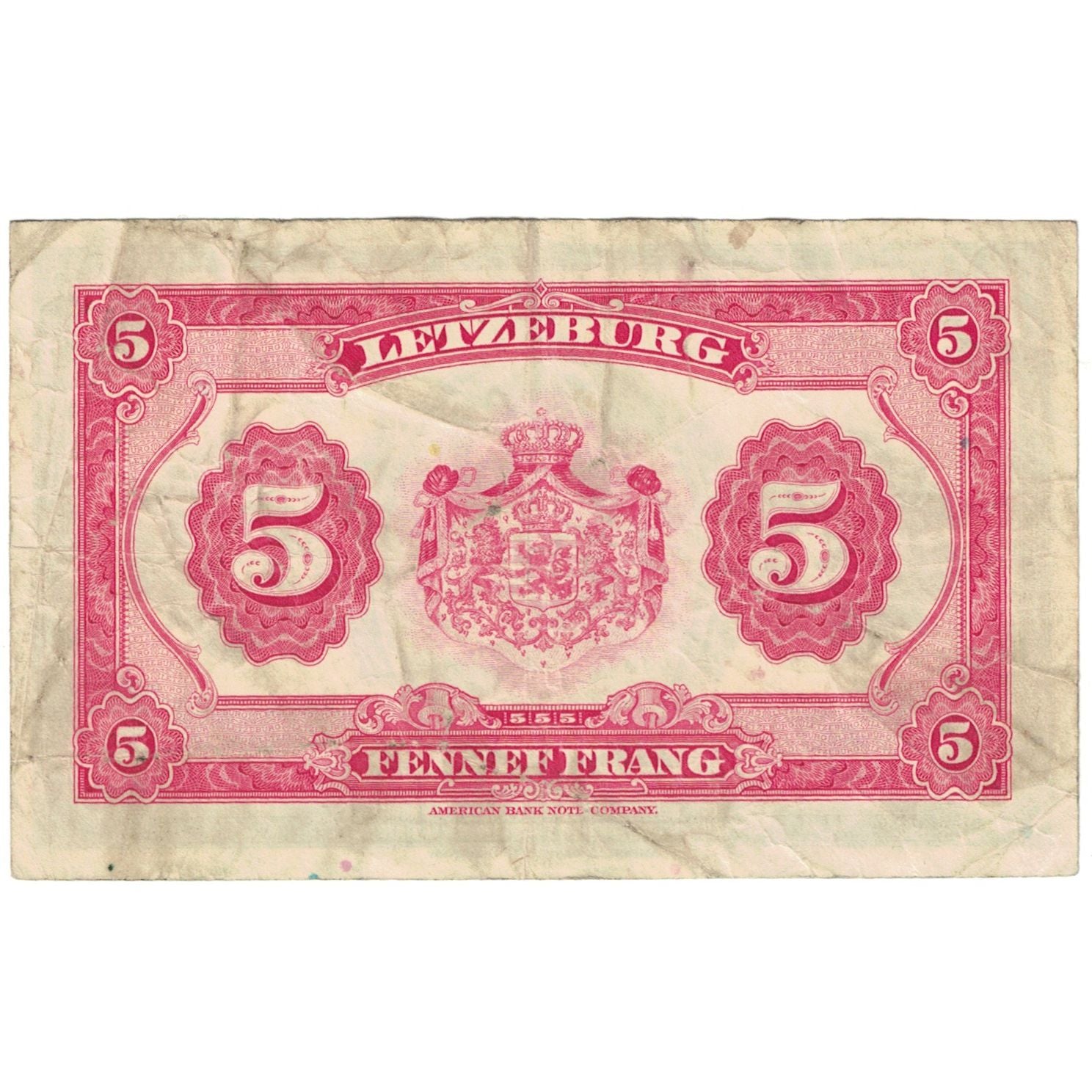 Banknote, Luxembourg, 5 Francs, Undated (1944), KM:43b, EF(40-45)