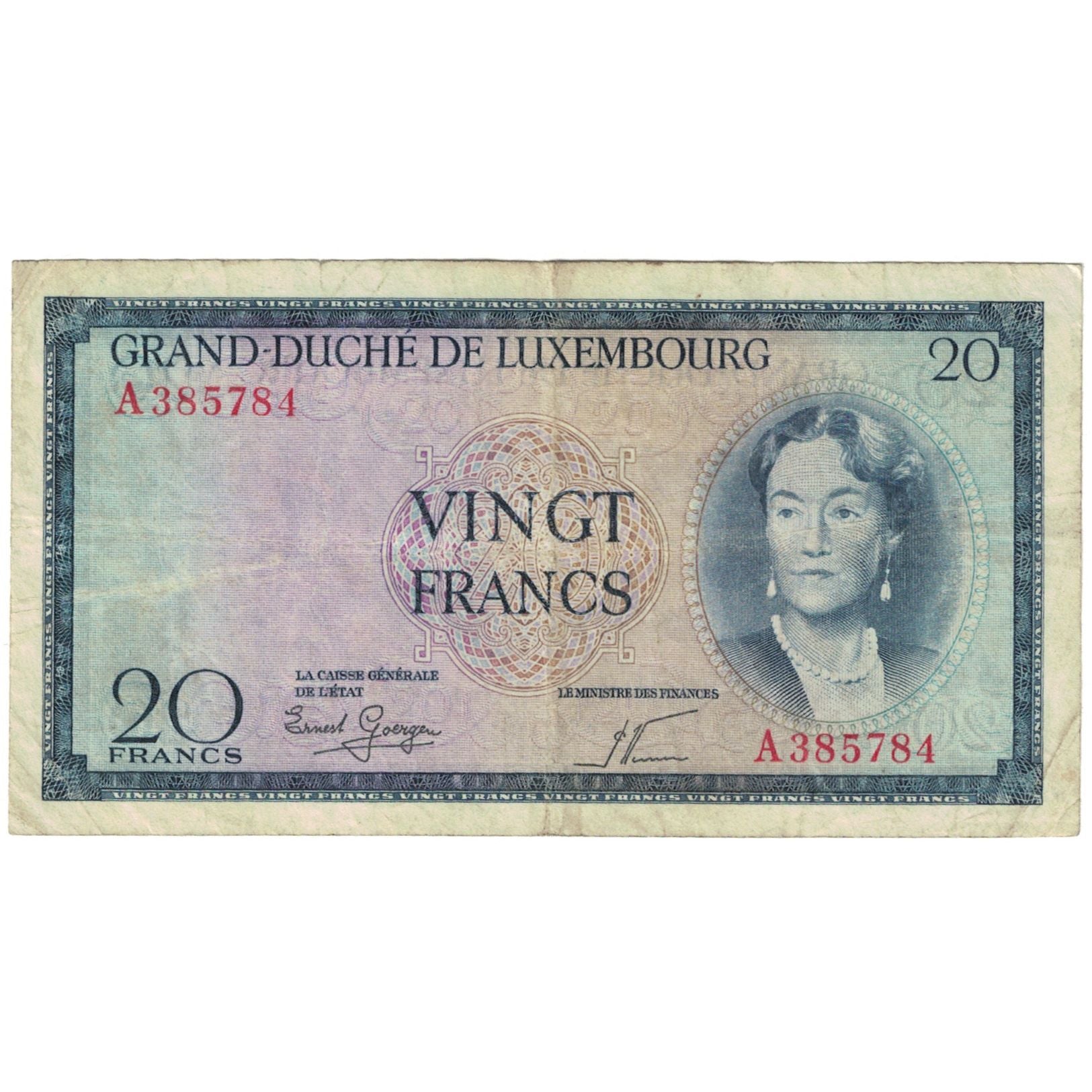 Banknote, Luxembourg, 20 Francs, Undated (1955), KM:49a, VF(20-25)