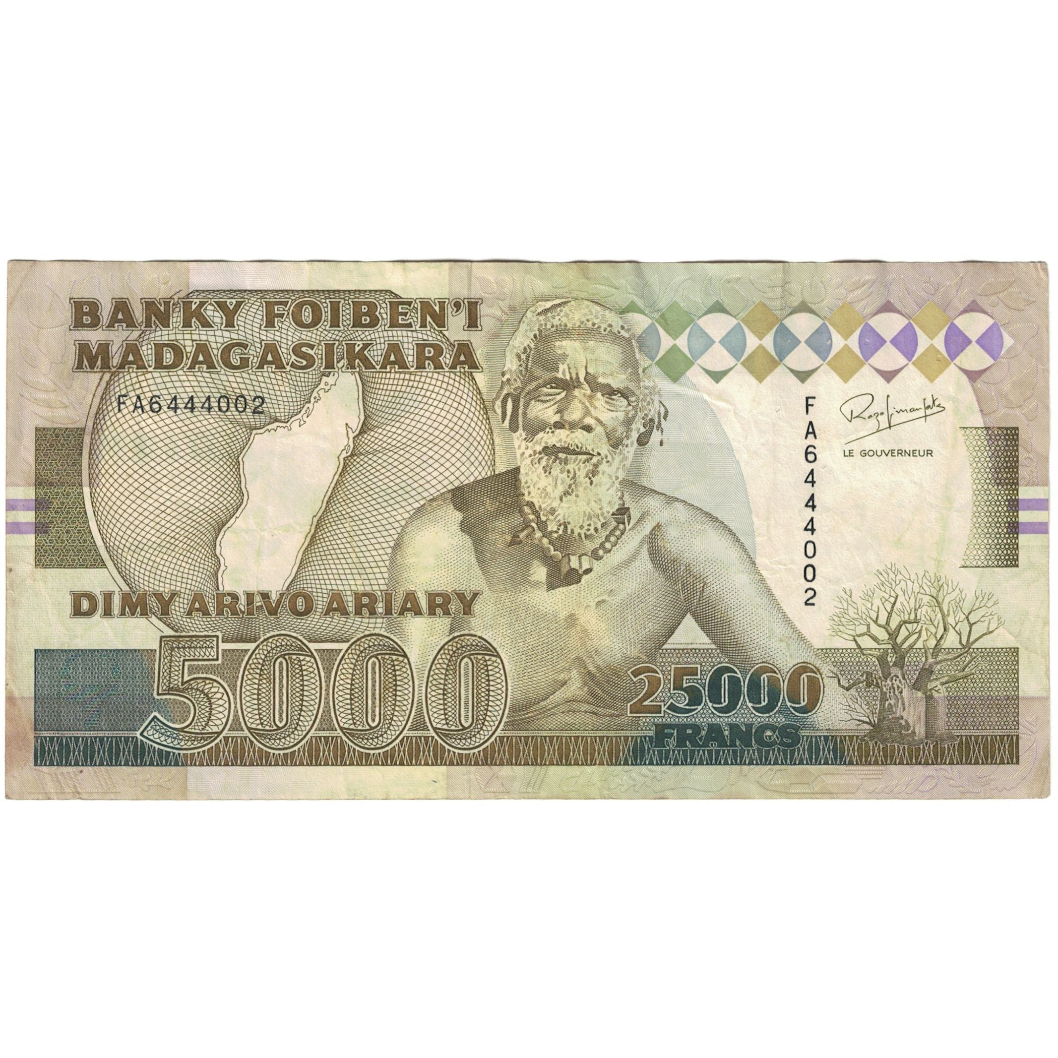 Billet, Madagascar, 25,000 Francs = 5000 Ariary, KM:74a, TTB