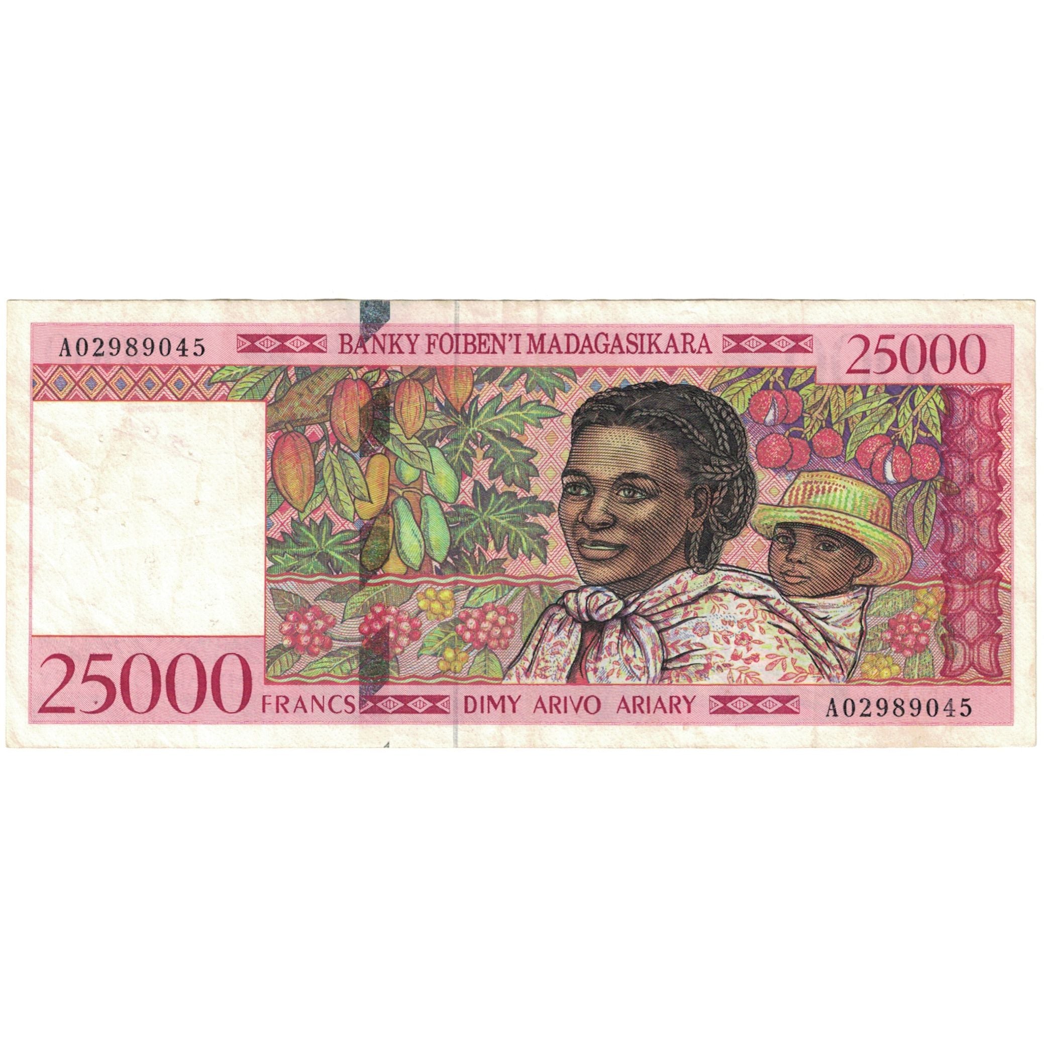 Banknote, Madagascar, 25,000 Francs = 5000 Ariary, KM:82, EF(40-45)