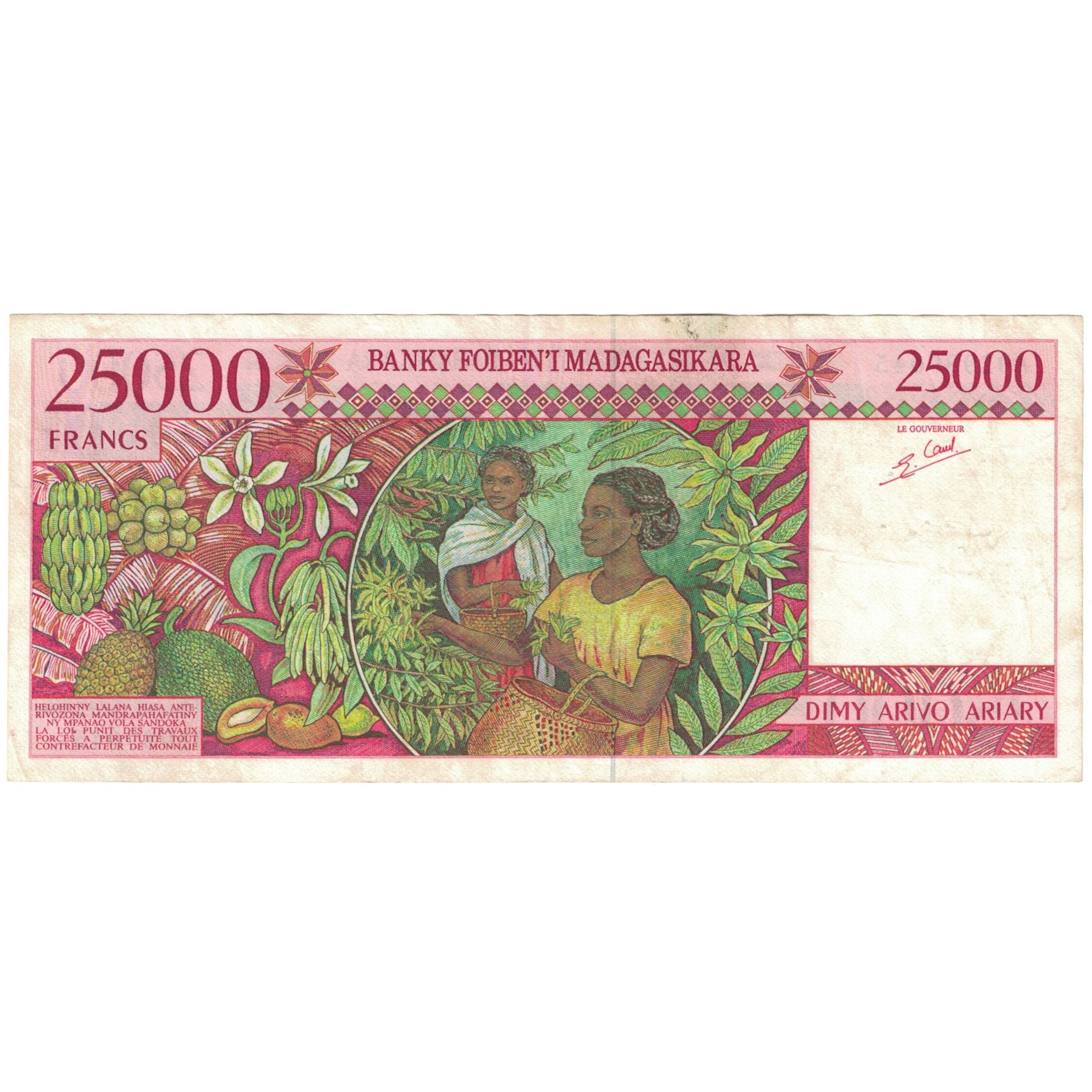 Banknote, Madagascar, 25,000 Francs = 5000 Ariary, KM:82, EF(40-45)