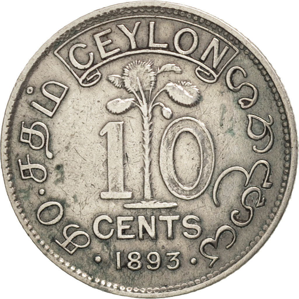 Ceylon, Victoria, 10 Cents, 1893, EF(40-45), Silver, KM:94