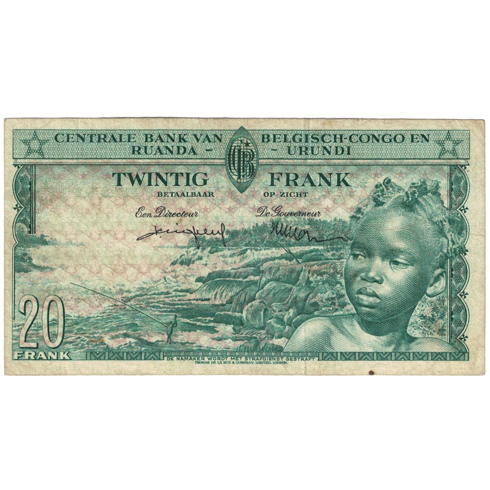 Banknote, Belgian Congo, 20 Francs, 1957, 01-03-1957, KM:31, VF(20-25)