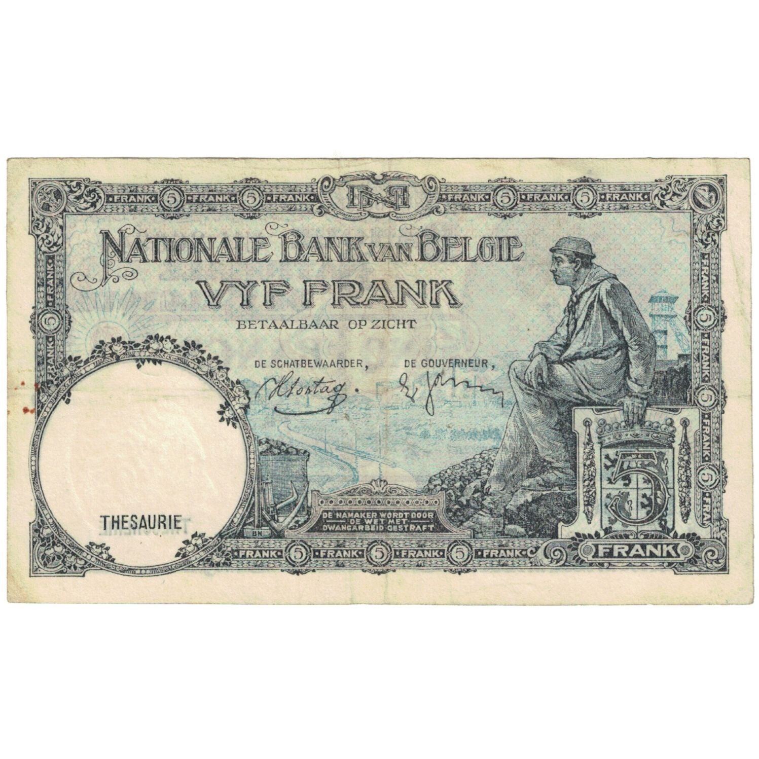 Billet, Belgique, 5 Francs, 1938, 1938-03-09, KM:97a, B
