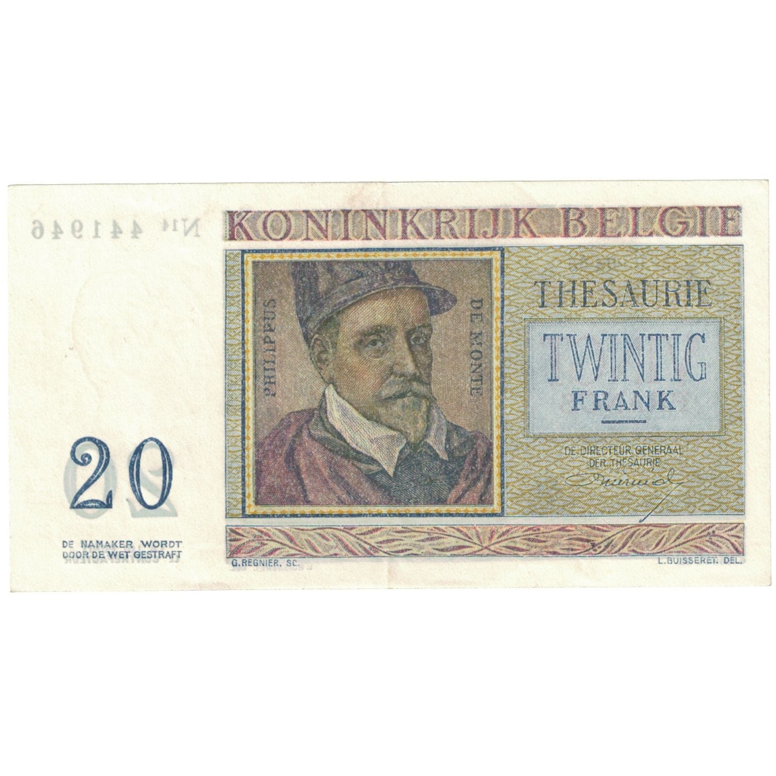 Billet, Belgique, 20 Francs, 1956-04-03, KM:132b, SPL