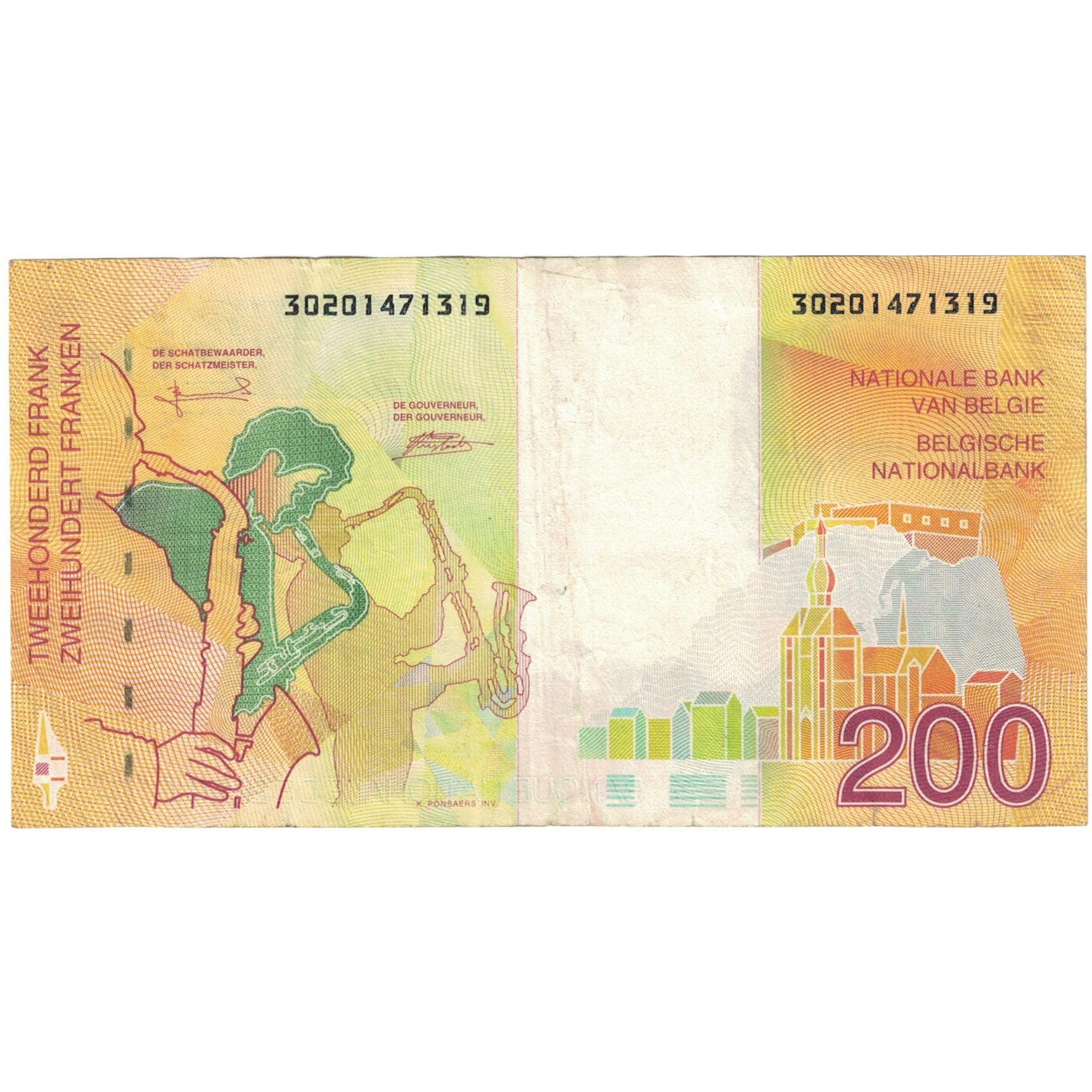 Banconote, Belgio, 200 Francs, KM:148, BB