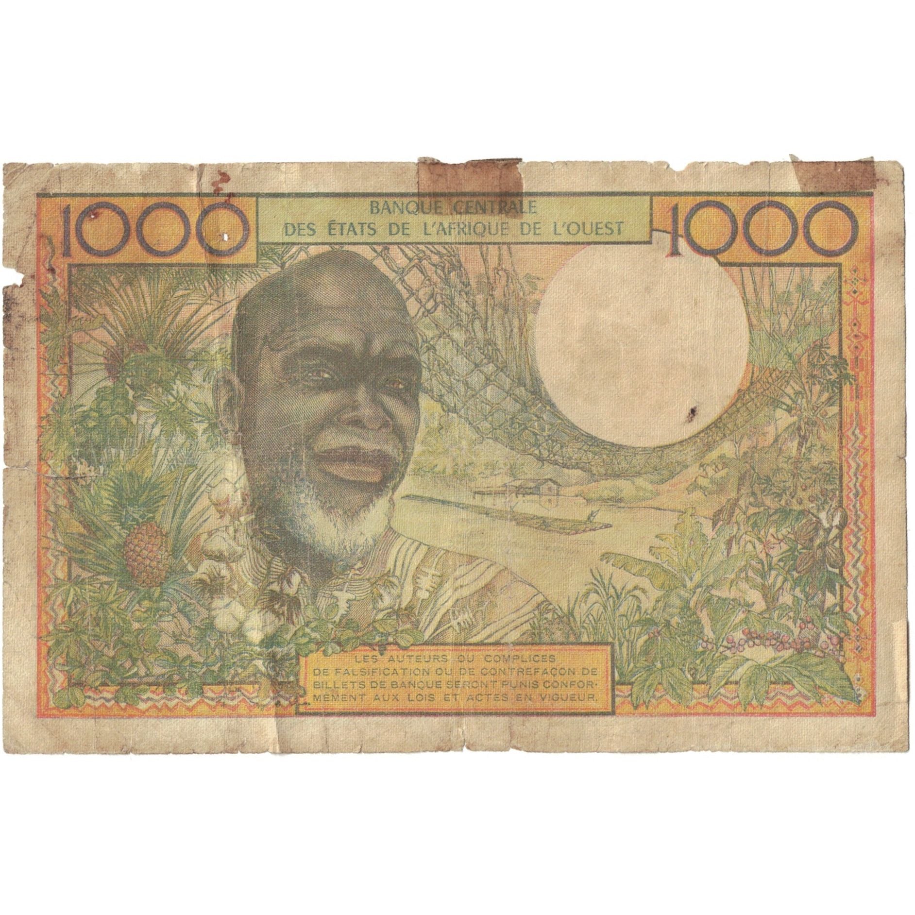Banknote, West African States, 1000 Francs, KM:603Hn, AG(1-3)