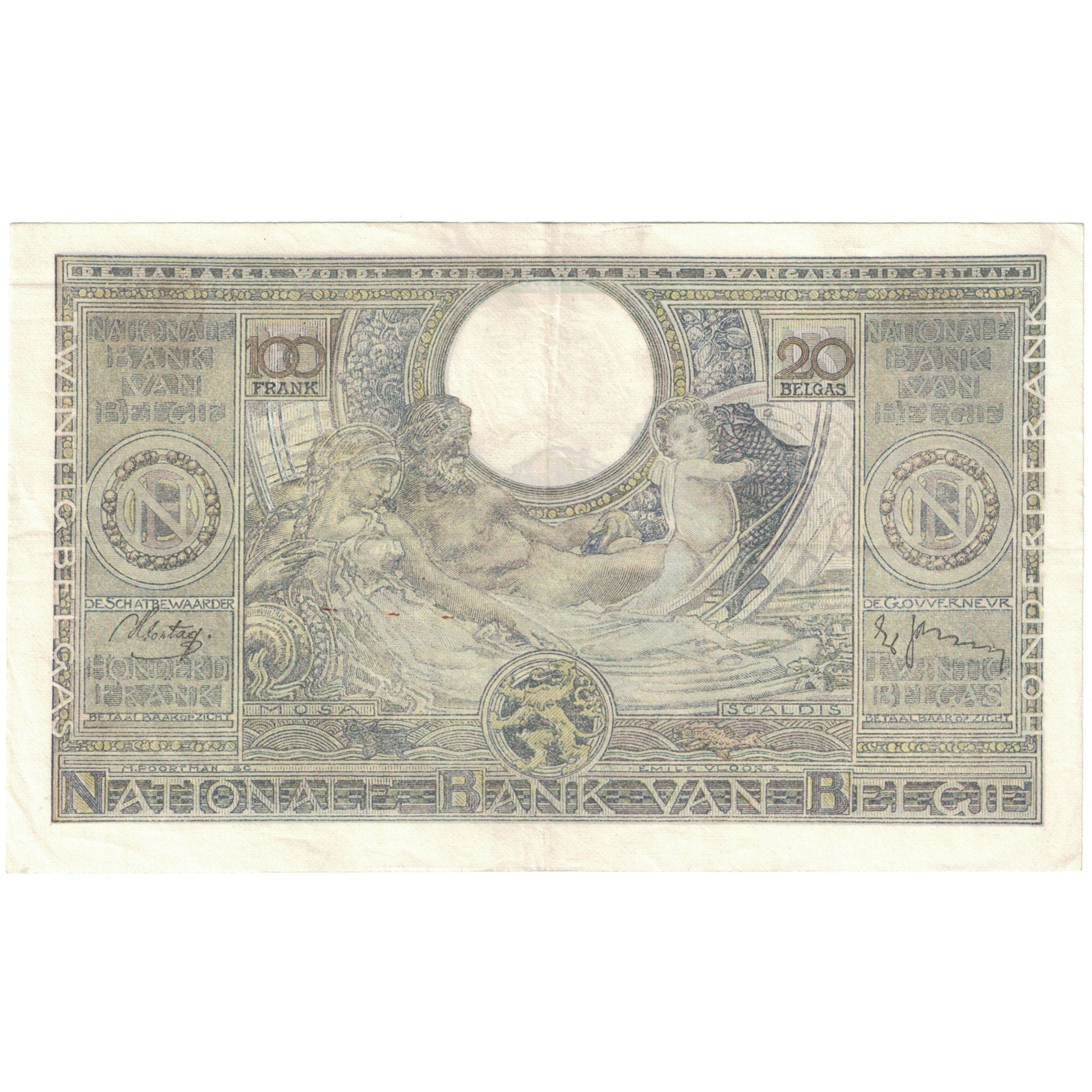 Billet, Belgique, 100 Francs-20 Belgas, 1933-1935, 1938-05-04, KM:107, TB