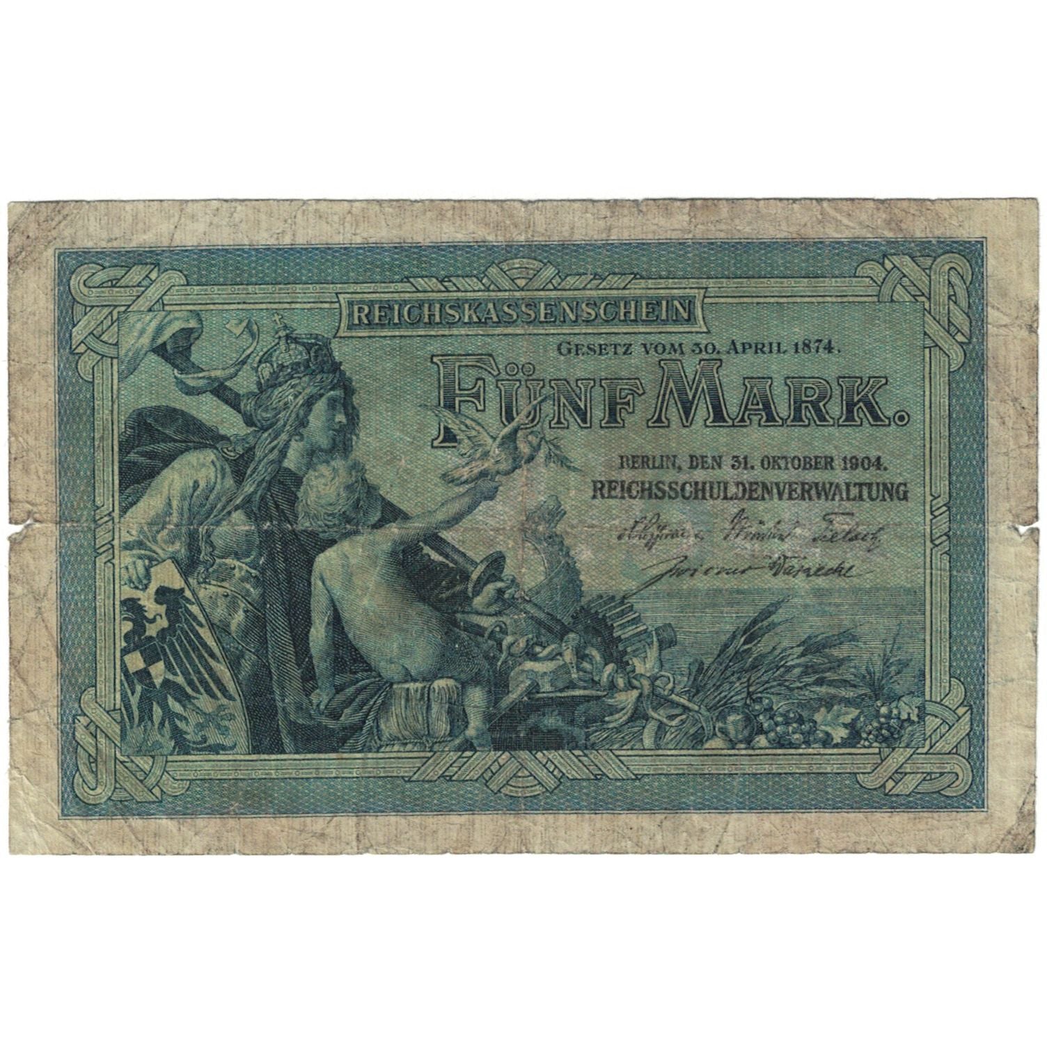 Banknote, Germany, 5 Mark, 1904-1906, 1904-11-31, KM:8a, VG(8-10)
