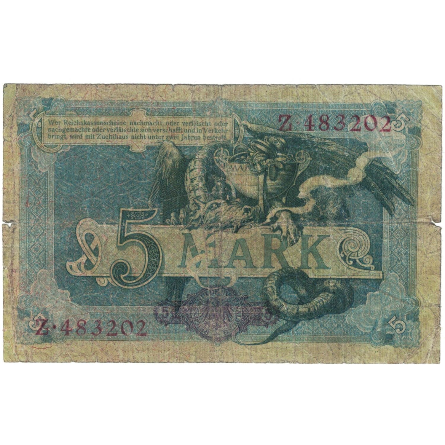 Banknote, Germany, 5 Mark, 1904-1906, 1904-11-31, KM:8a, VG(8-10)