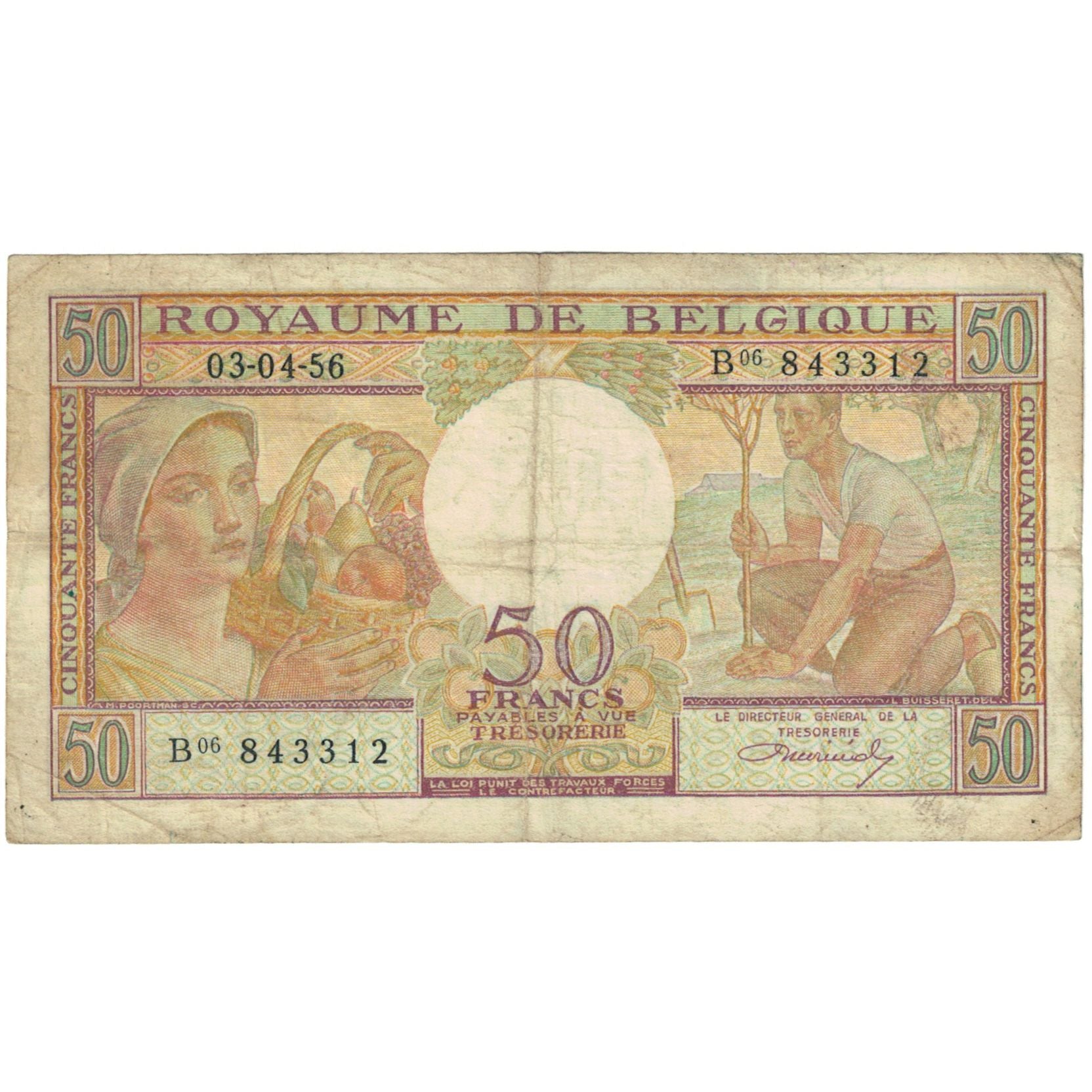 Billet, Belgique, 50 Francs, 1956, 1956-04-03, KM:133b, B