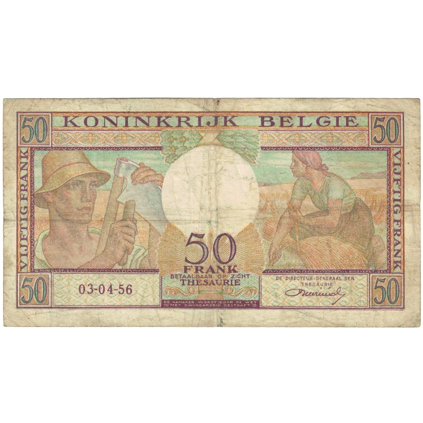 Billet, Belgique, 50 Francs, 1956, 1956-04-03, KM:133b, B