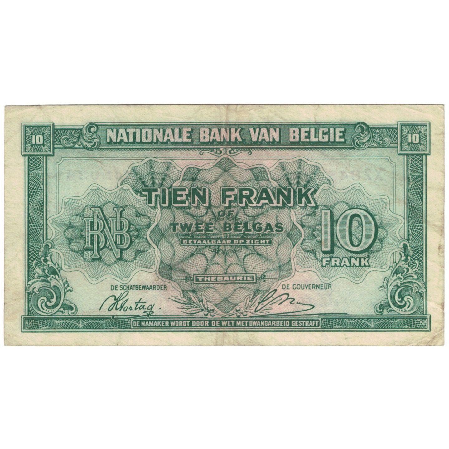 Banknote, Belgium, 10 Francs-2 Belgas, 1943-02-01, KM:122, VF(20-25)