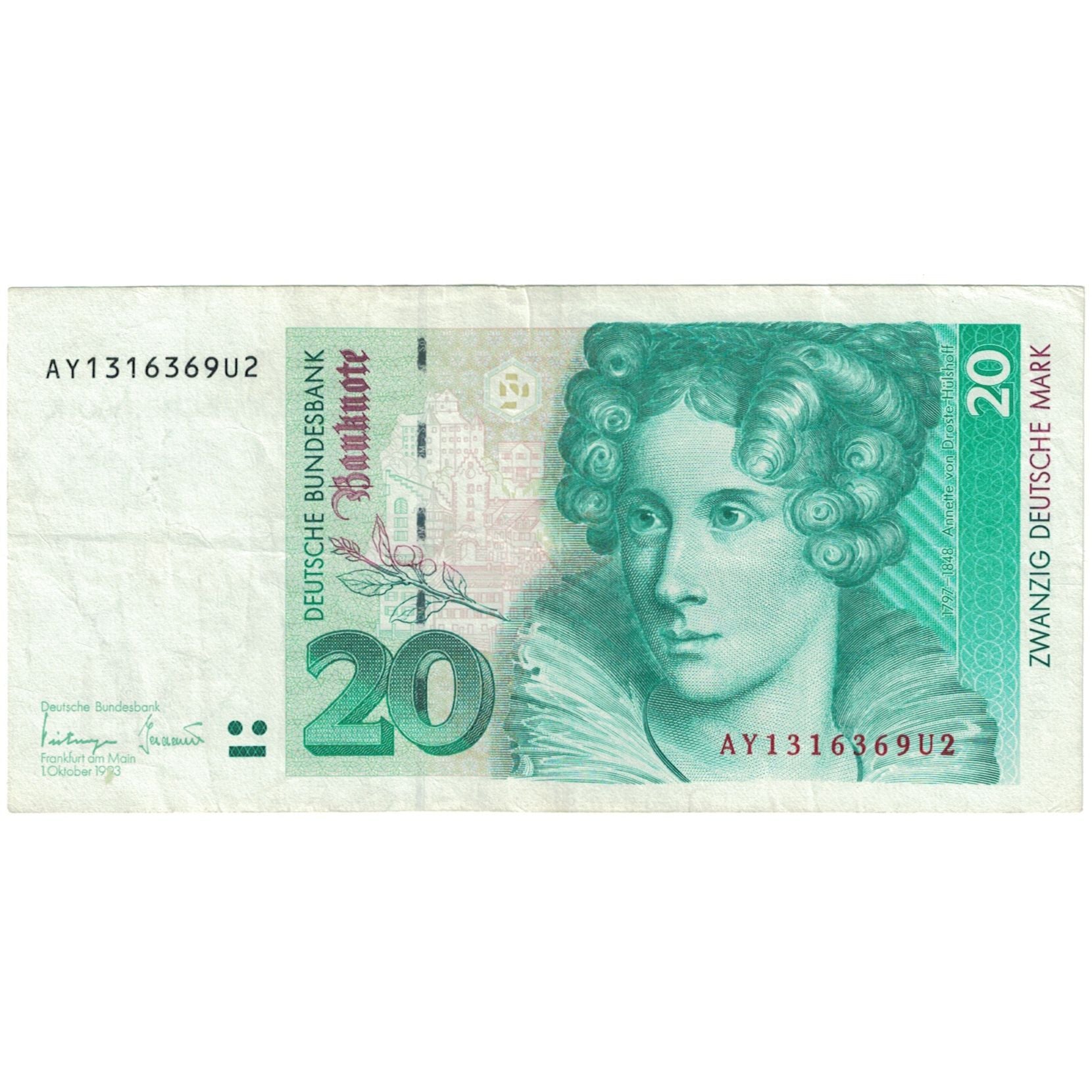 Geldschein, Bundesrepublik Deutschland, 20 Deutsche Mark, 1993, 1993-10-01