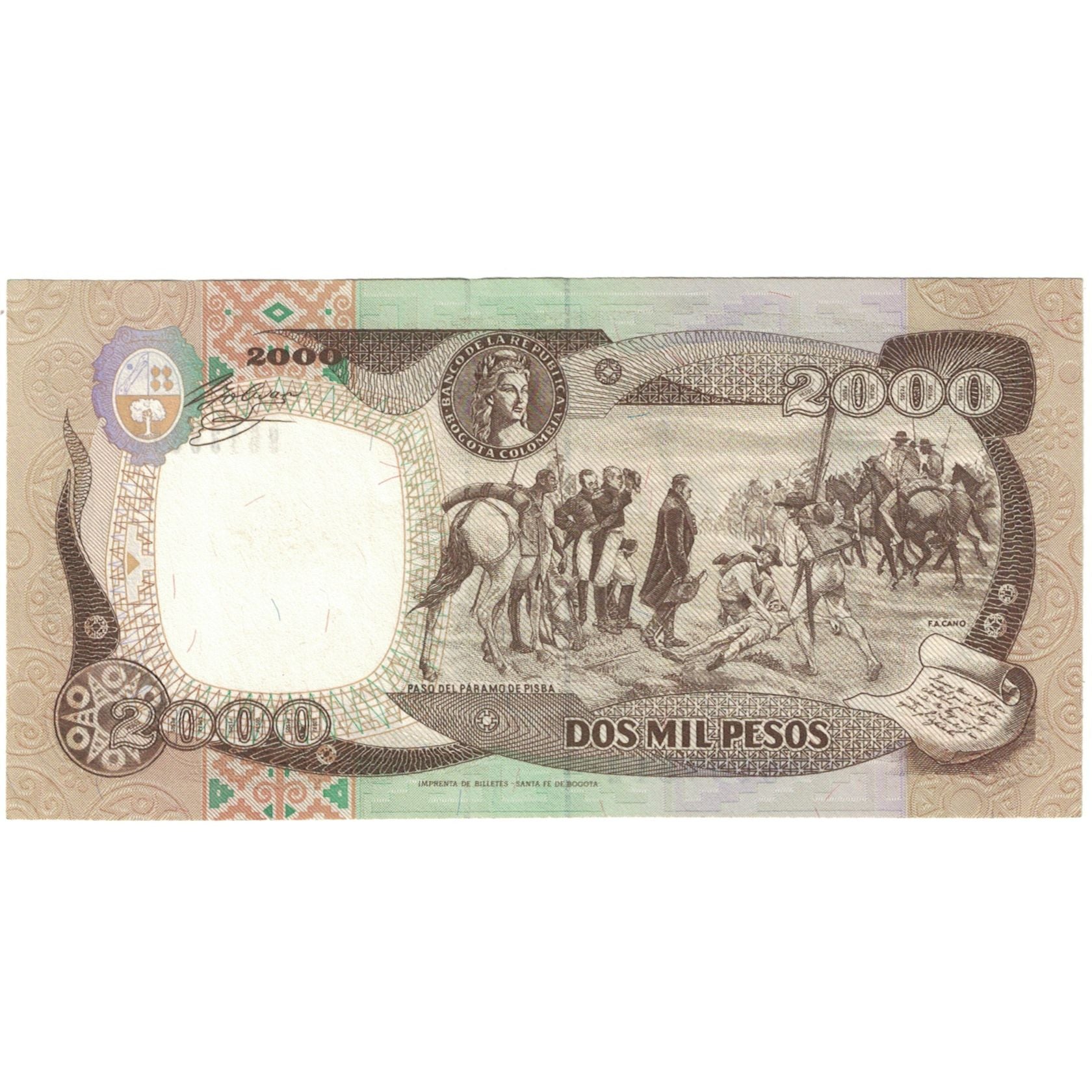 Banknote, Colombia, 2000 Pesos, 1994, 1994-12-17, KM:439b, UNC(65-70)