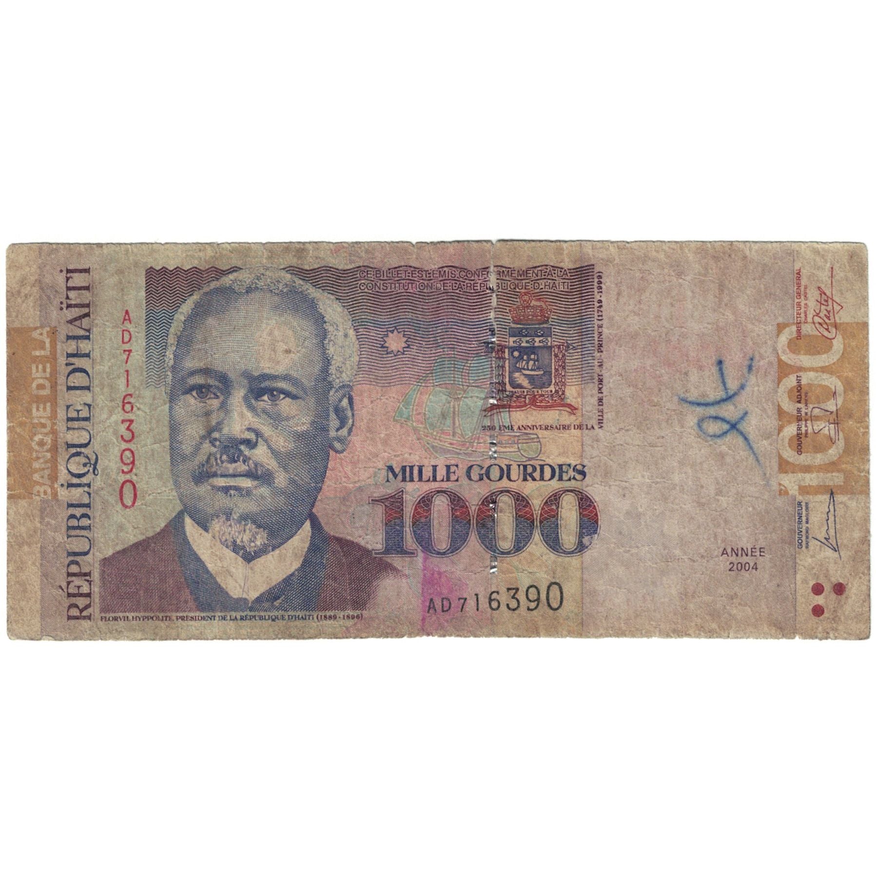 Billete, 1000 Gourdes, 2004, Haití, KM:278a, RC