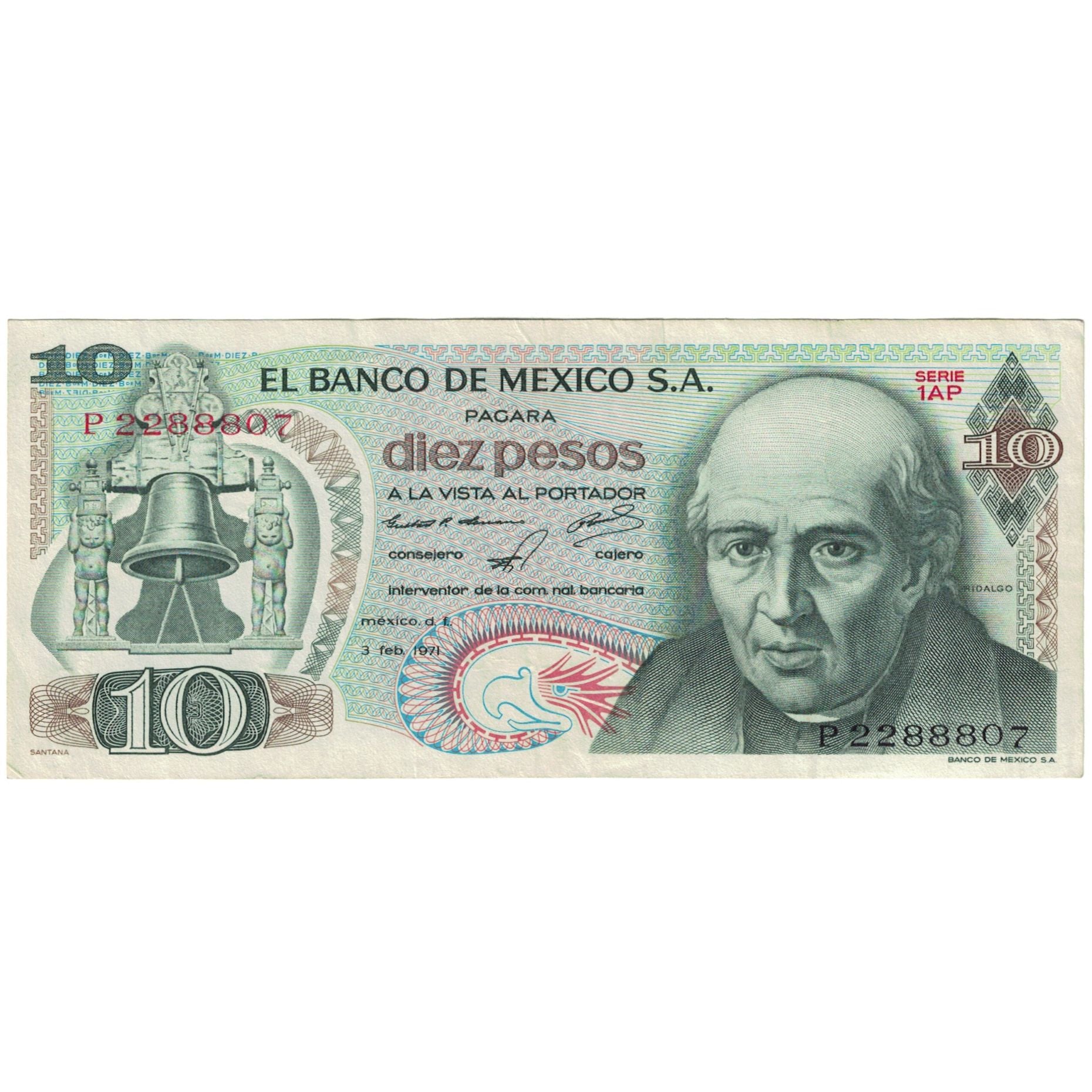 Billet, Mexique, 10 Pesos, 1971, 1971-02-03, KM:63d, TTB
