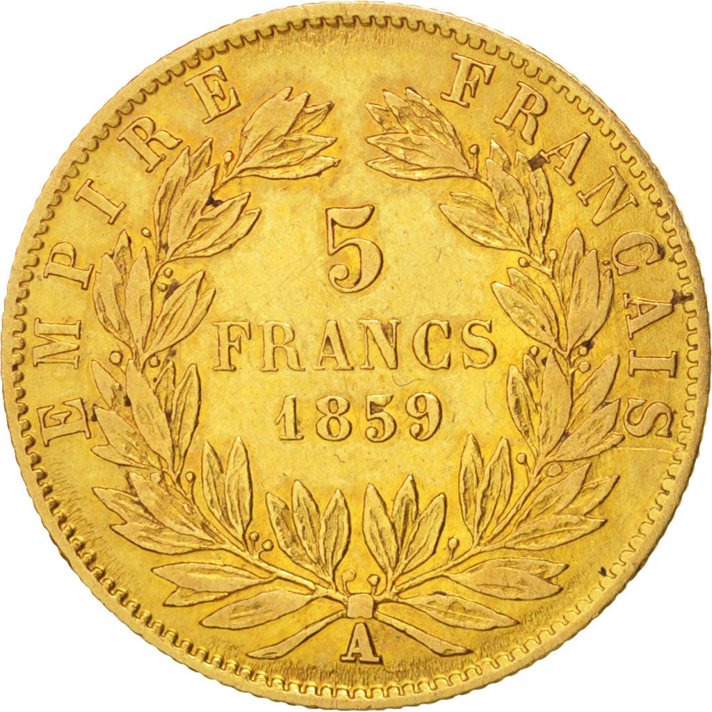 France, 5 Francs, 1859, Paris, TTB, Or, KM:787.1, Gadoury:1001