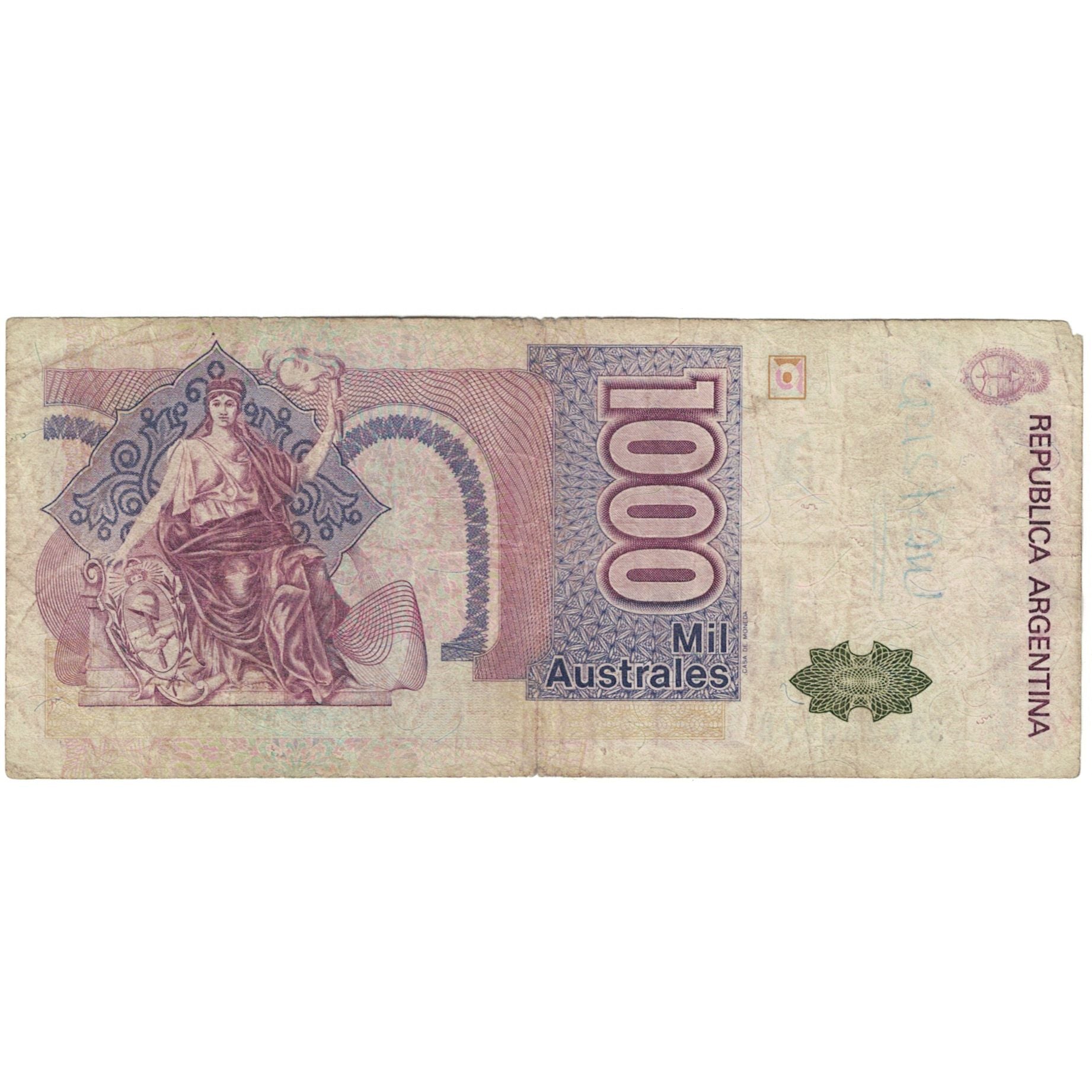 Geldschein, Argentinien, 1000 Australes, Undated (1988-90), KM:329b, SGE
