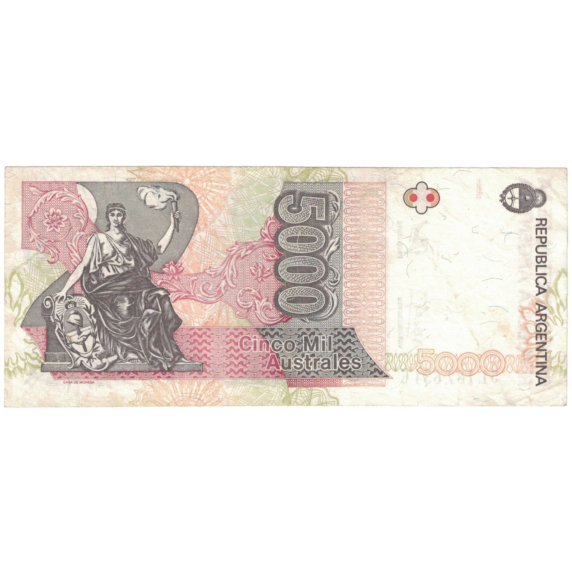 Banknote, Argentina, 5000 Australes, KM:330e, EF(40-45)