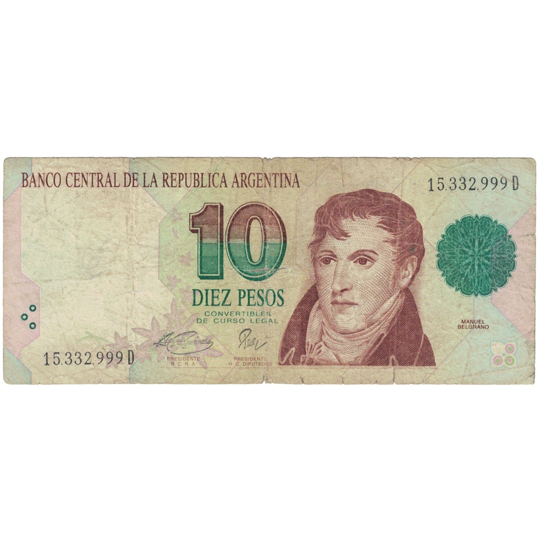 Banknote, Argentina, 10 Pesos, 1994-1996, KM:342b, VF(20-25)