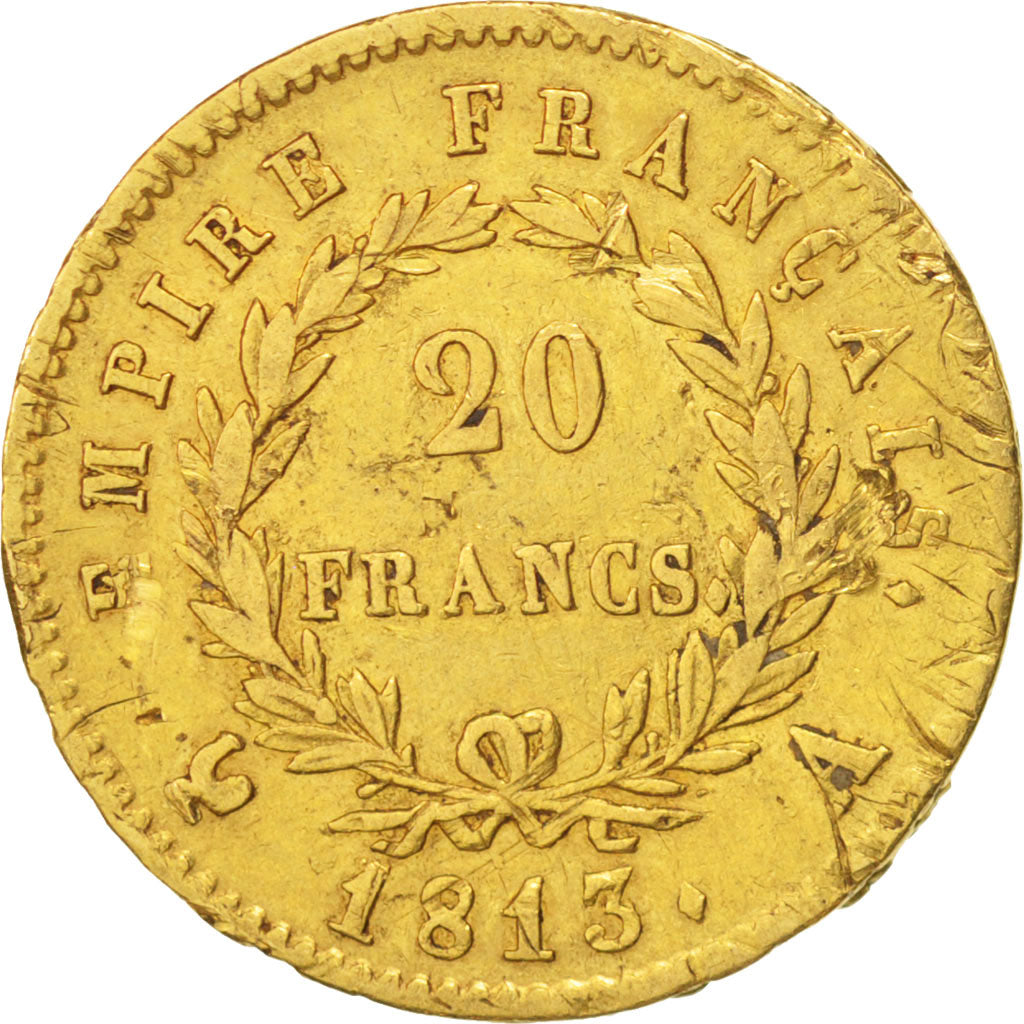 France, 20 Francs, 1813, Paris, EF(40-45), Gold, KM:695.1, Gadoury:1025
