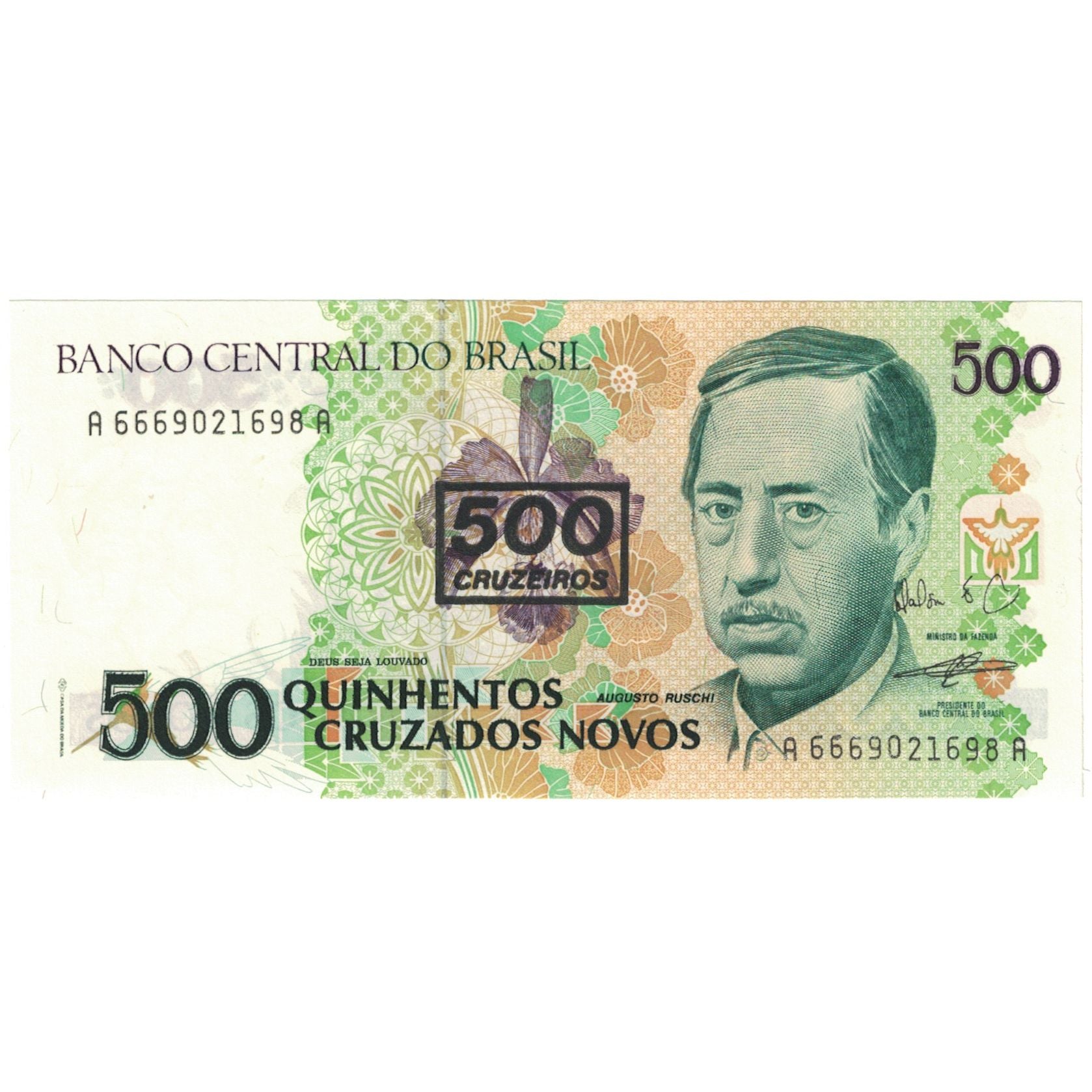 Banknote, Brazil, 500 Cruzeiros on 500 Cruzados Novos, 1990, KM:226a, UNC(65-70)