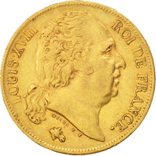 France, Louis XVIII, 20 Francs, 1824, Paris, EF(40-45), Gold, KM 712.1