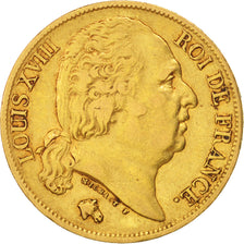 France, Louis XVIII, 20 Francs, 1824, Paris, EF(40-45), Gold, KM 712.1