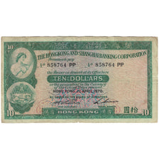 Banknote, Hong Kong, 10 Dollars, 1970, KM:182g, VF(20-25)