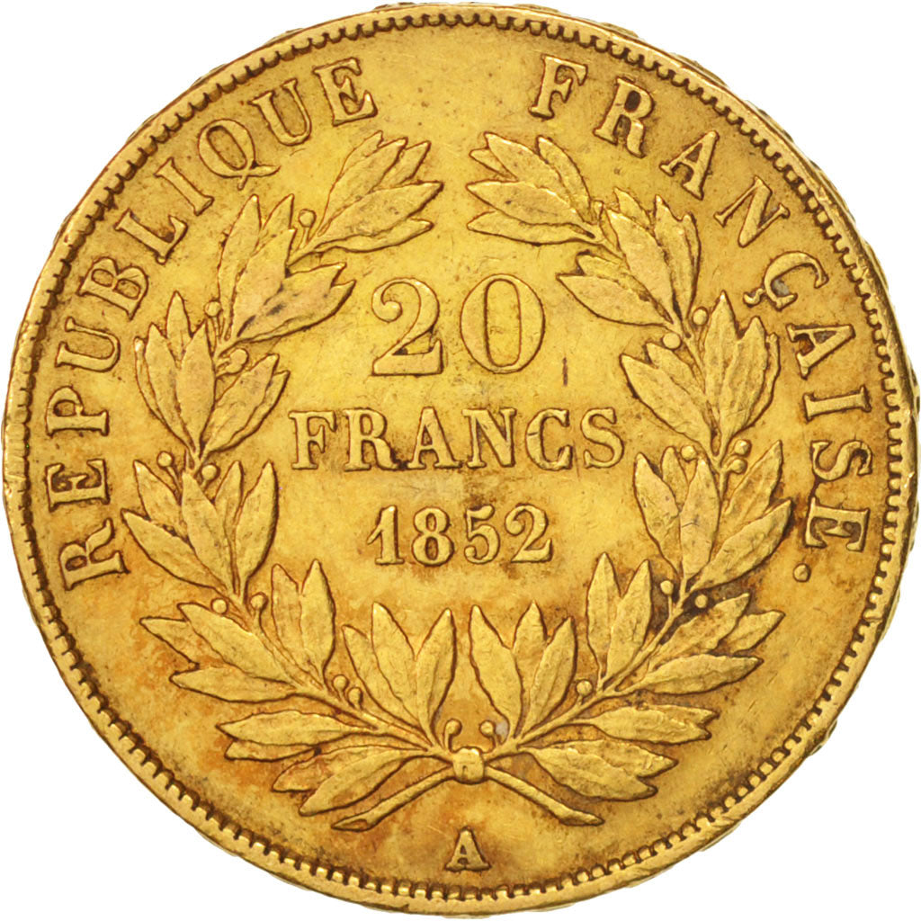 Francia, 20 Francs, 1852, Paris, BB, Oro, KM:774, Gadoury:1061