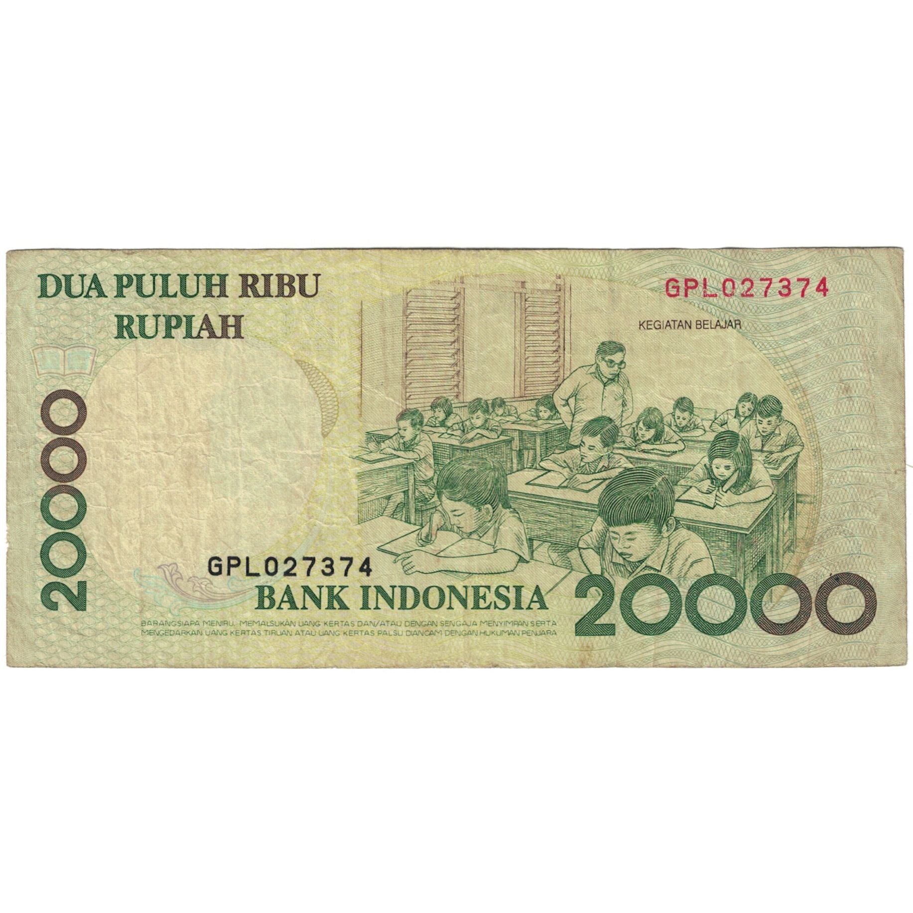 Banknote, Indonesia, 20,000 Rupiah, 1998, KM:138a, VF(30-35)
