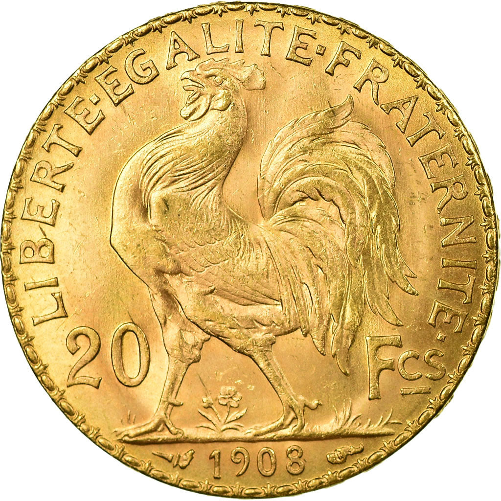 Coin, France, Marianne, 20 Francs, 1908, MS(60-62), Gold, KM:857, Gadoury:1064a