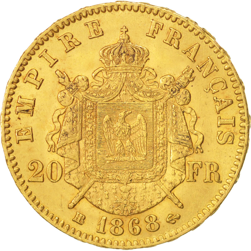 France, 20 Francs, 1868, Strasbourg, AU(55-58), Gold, KM:801.2, Gadoury:1062