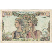 Francja, 5000 Francs, Terre et Mer, 1949, Y36, VF(30-35), Fayette:48.2, KM:131a