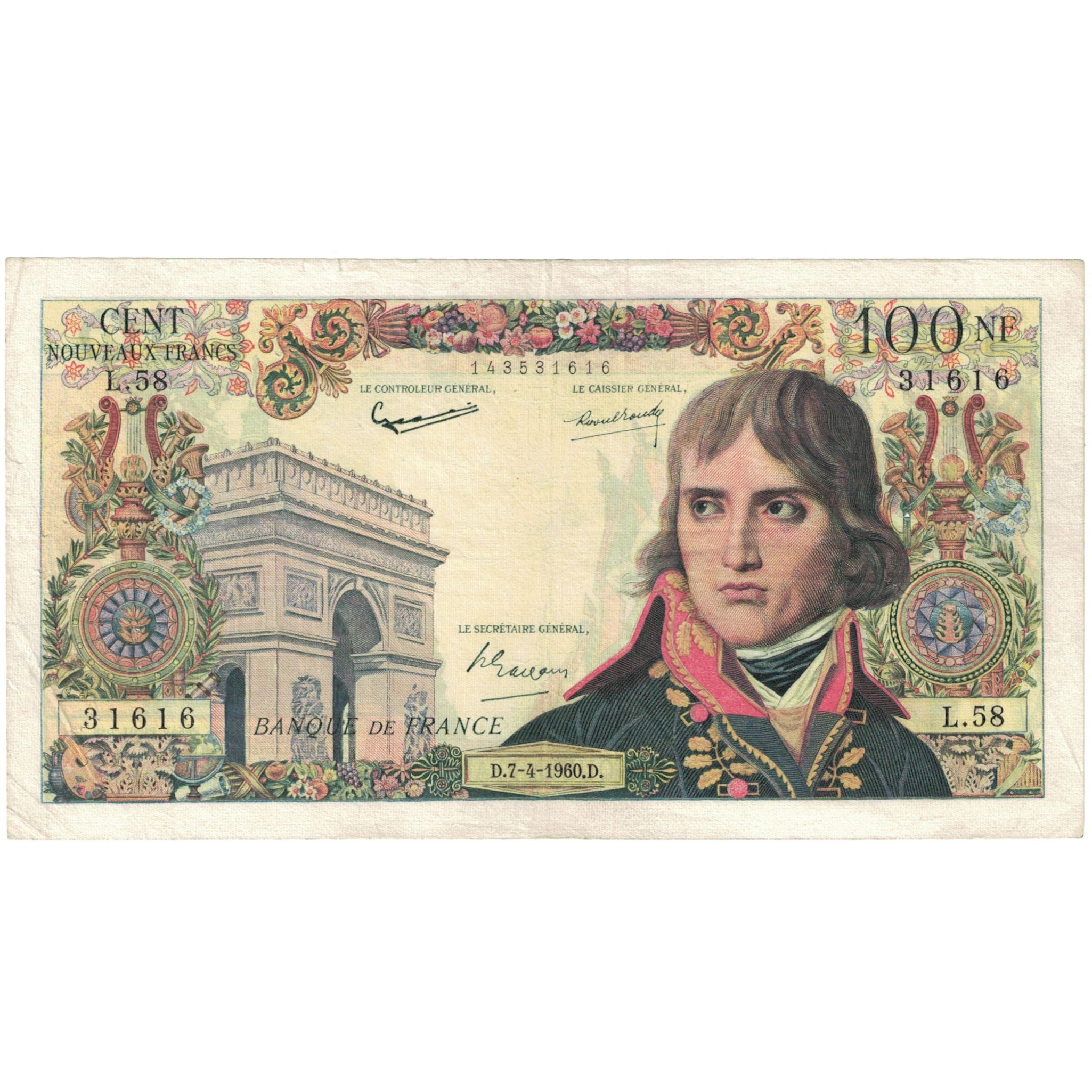 France, 100 Nouveaux Francs, Bonaparte, 1960-04-07, EF(40-45), Fayette:59.6