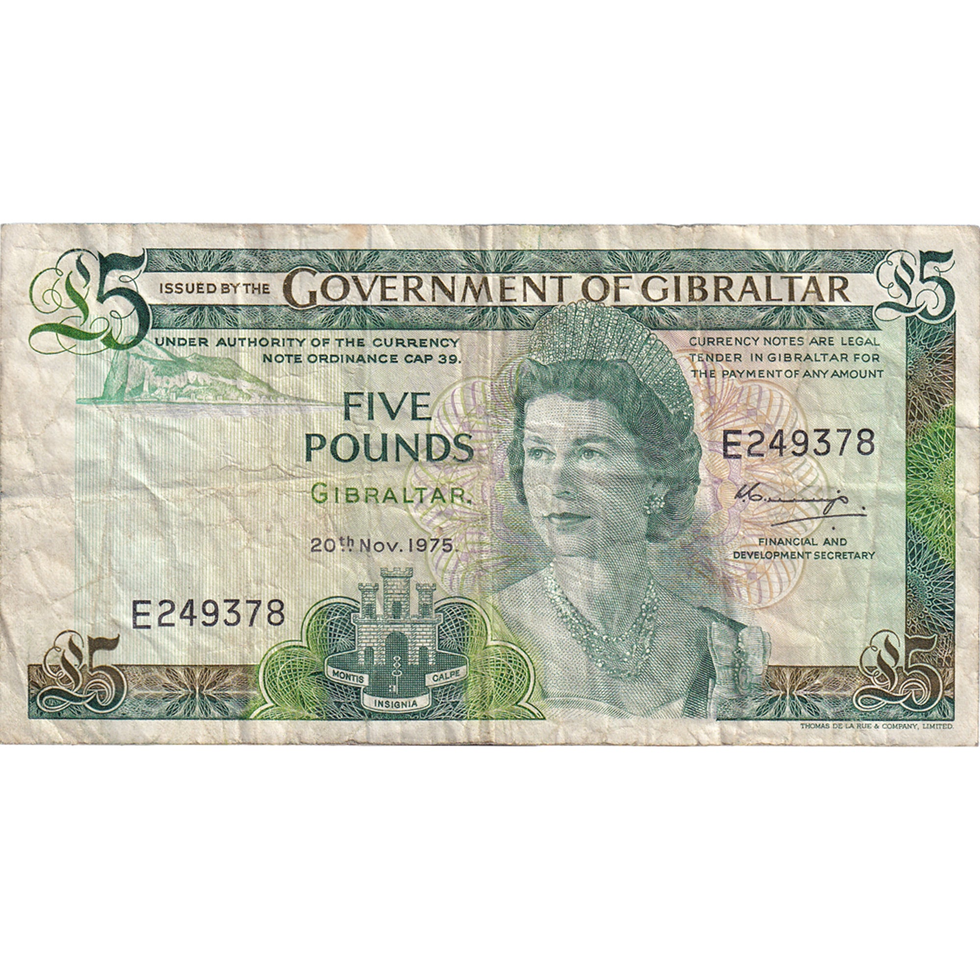 Banknote, Gibraltar, 5 Pounds, 1975, 1975-11-20, KM:21a, VF(20-25)