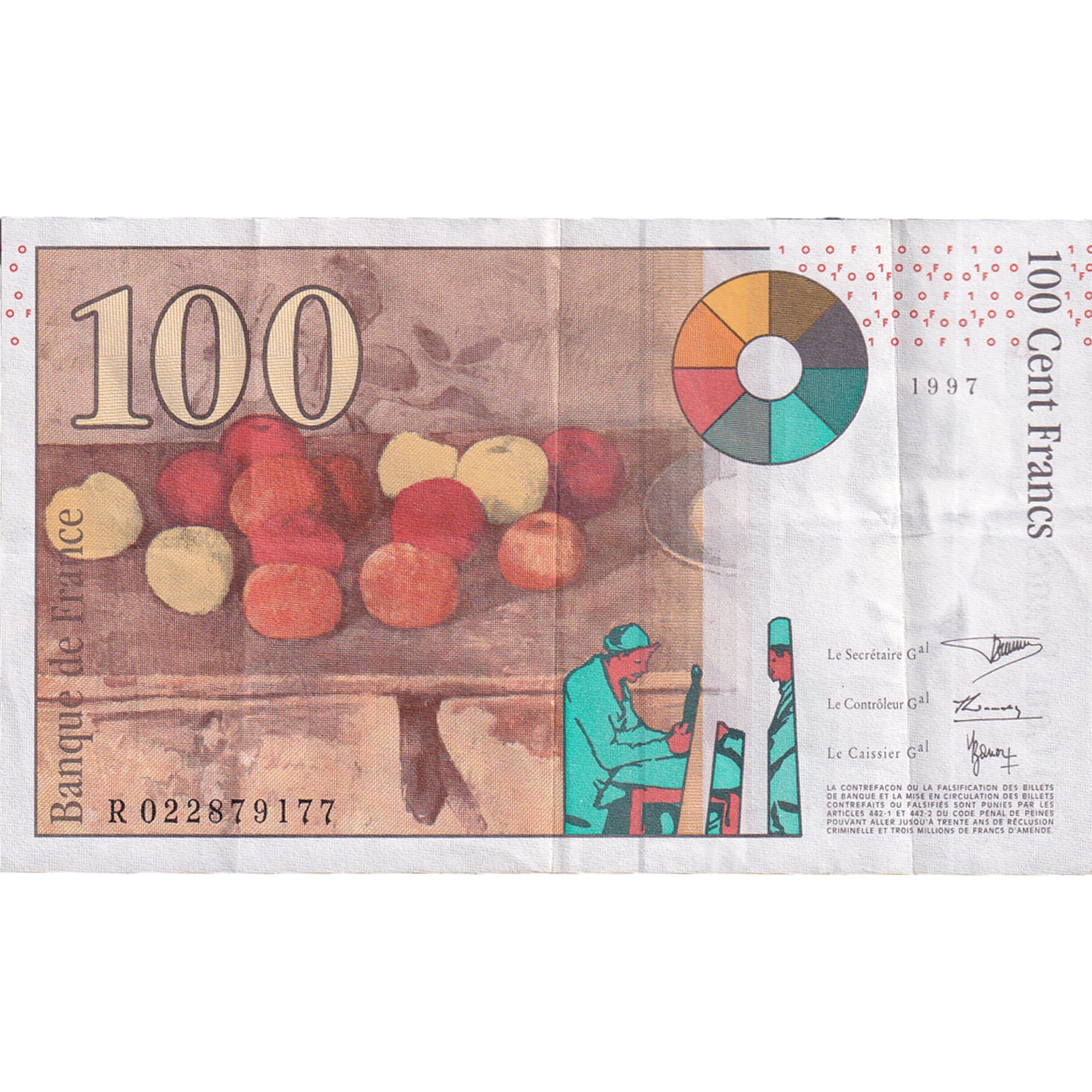 France, 100 Francs, Cézanne, 1997, VF(30-35), Fayette:74.1, KM:158a