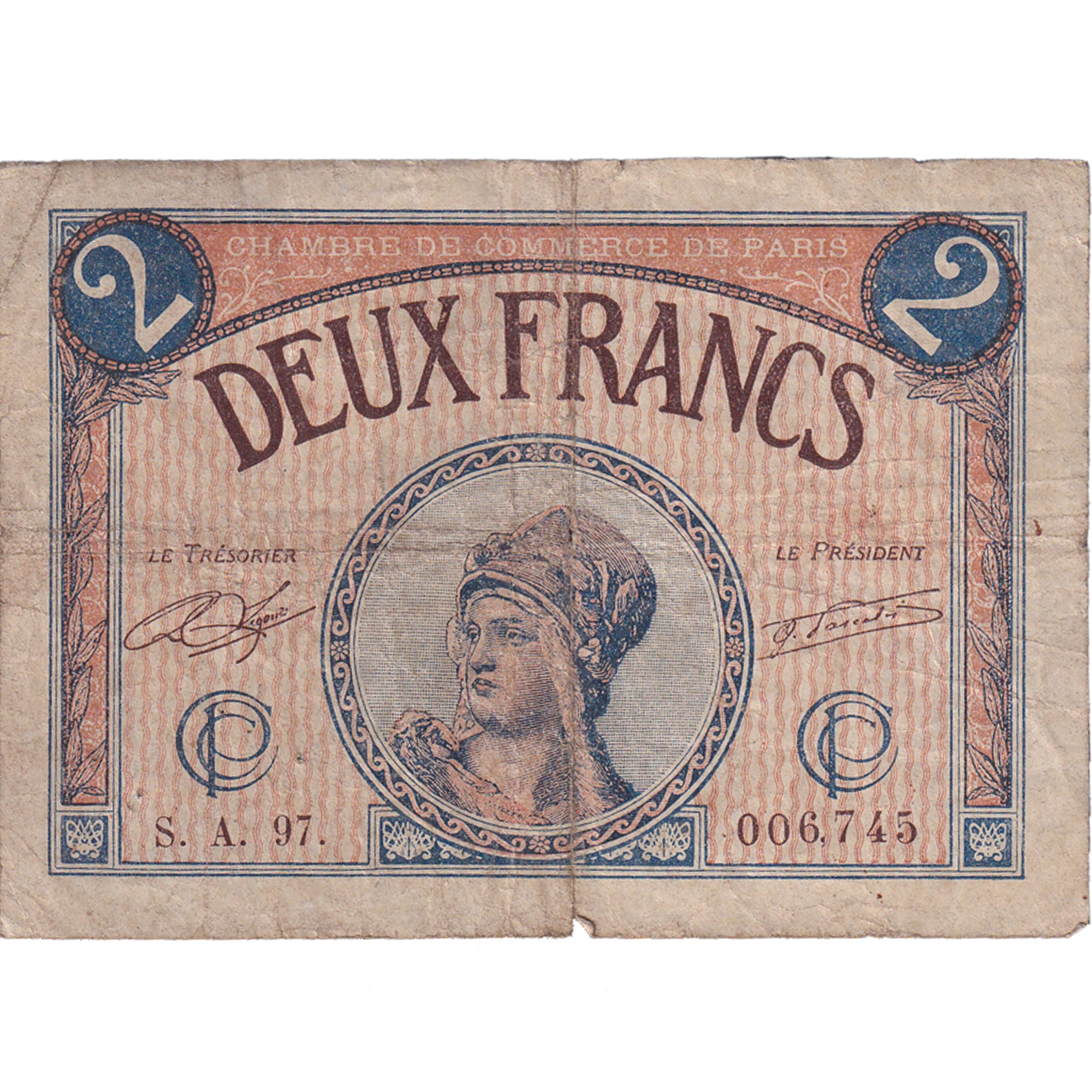 France, Paris, 2 Francs, 1920, VF(20-25), Pirot:97-28