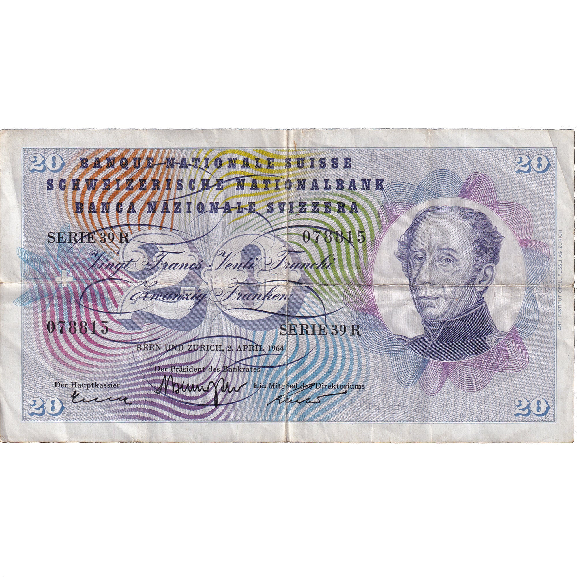 Billet, Suisse, 20 Franken, 1964, 1964-04-02, KM:46k, TB+