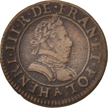 France, Henri III, Double Tournois, 1584, Paris, VF(30-35), Copper, CGKL:84