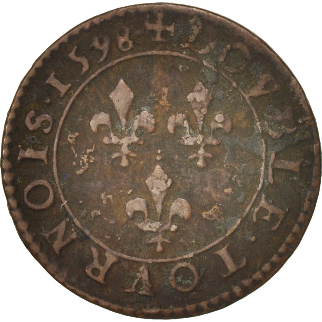 Moneta, Francia, Henri IV, Double Tournois, 1598, Paris, BB, Rame, CGKL:222