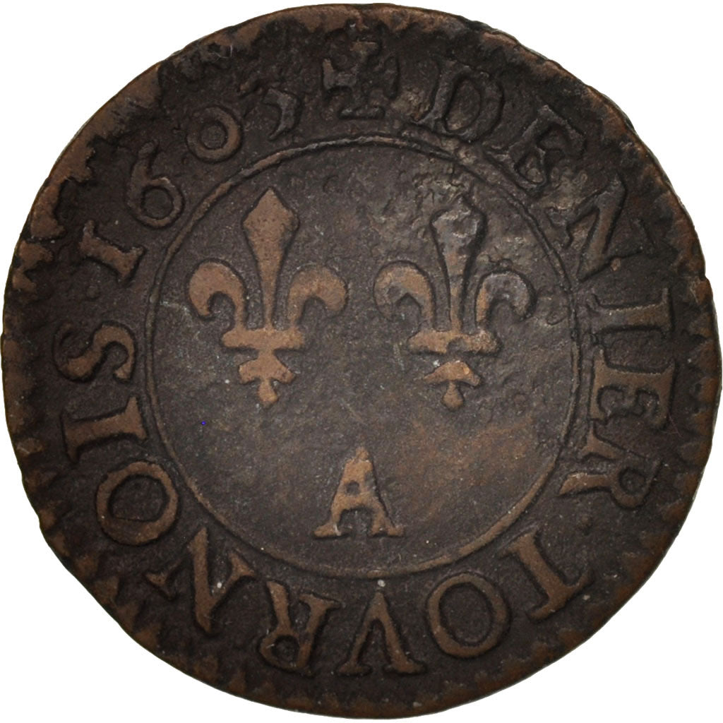 France, Henri IV, Denier Tournois, 1603, Paris, VF(20-25), Copper, KM:15