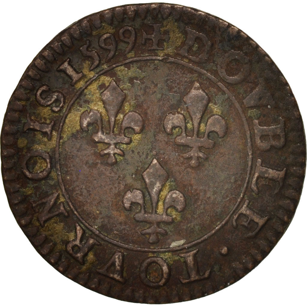 France, Henri IV, Double Tournois, 1599, Paris, TTB, Cuivre, CGKL:222