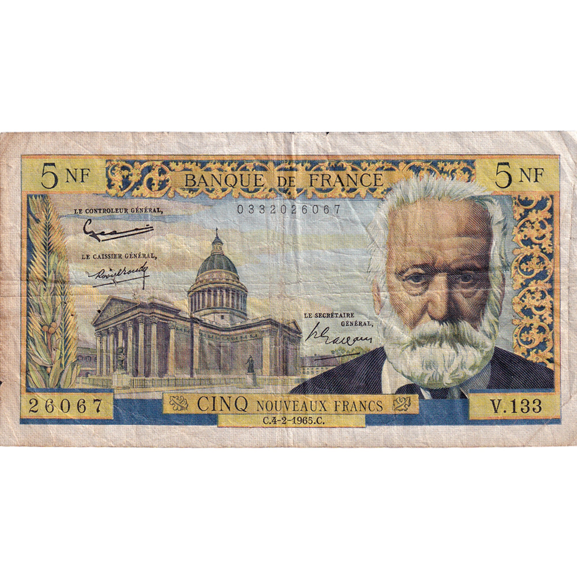 France, 5 Nouveaux Francs, Victor Hugo, 1965, V.133, TB, Fayette:56.17, KM:141a