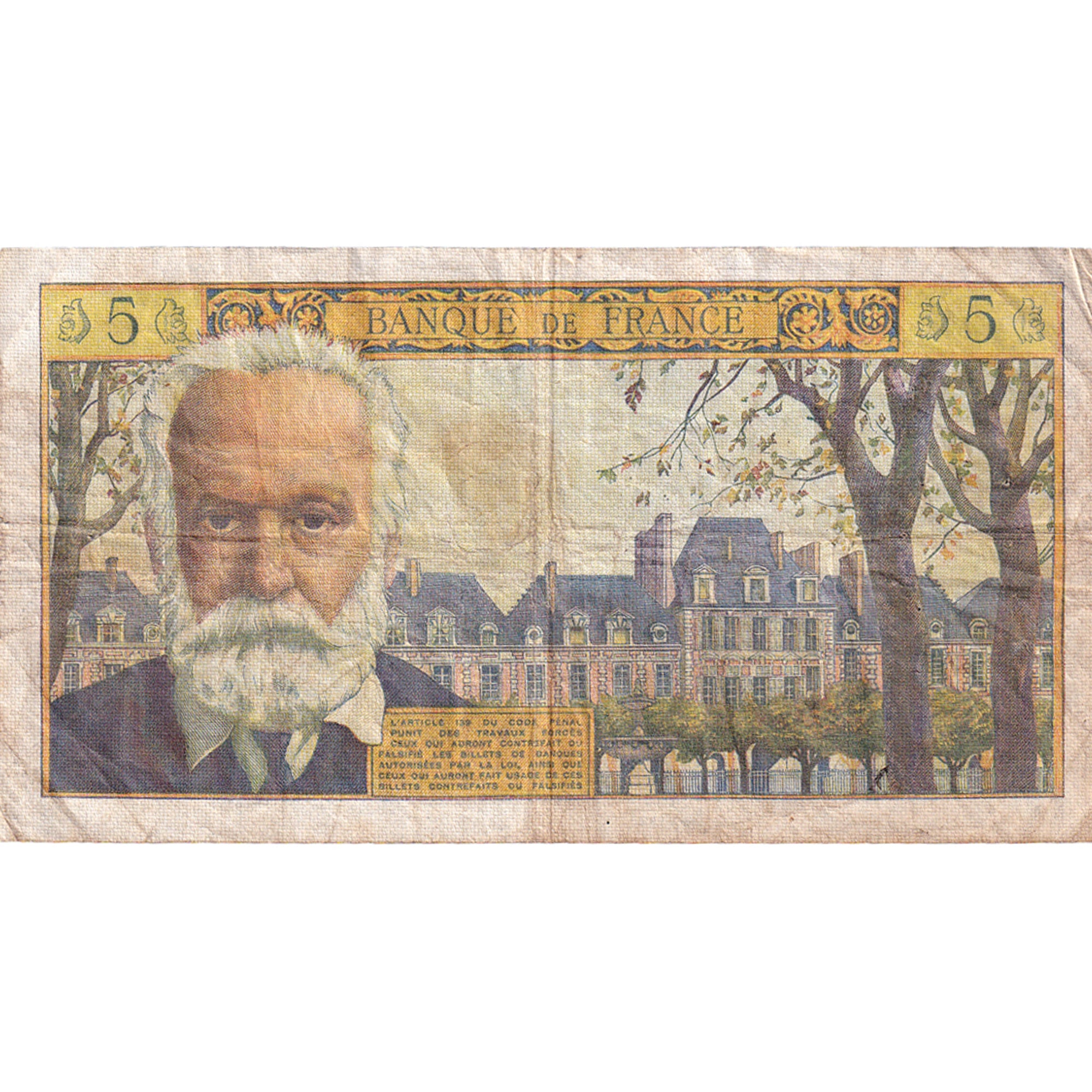 France, 5 Nouveaux Francs, Victor Hugo, M.125, TB, Fayette:56.16, KM:141a