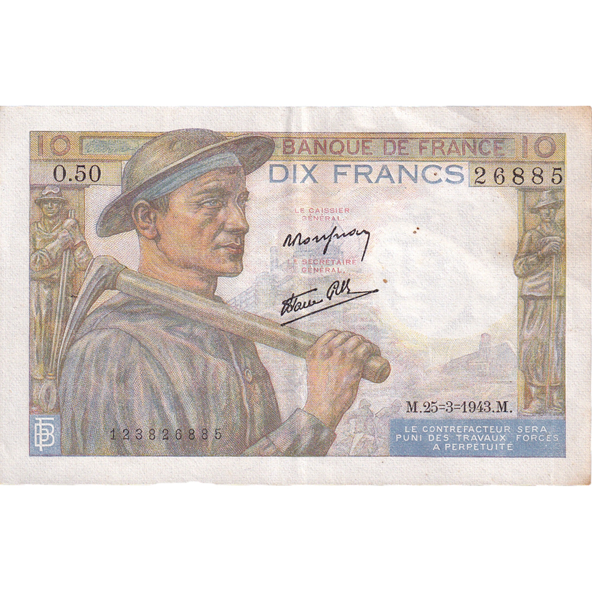 Francia, 10 Francs, Mineur, 1943, O.50, BC+, Fayette:8.8, KM:99e